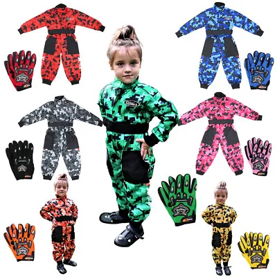 ZORAX Kids Motocross Race Suit Boys Overalls Child Junior & MX Gloves • £25.97