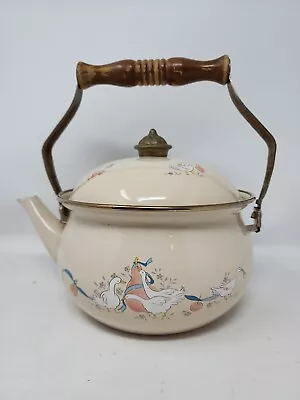 $41.95 • Buy International China GEESE ~Tea Kettle Pot ~ Enamelware - Vintage
