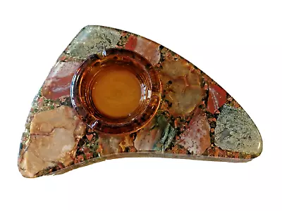  Vintage Green Gold Lucite Stone Boomerang Atomic Ashtray Amber Glass Mcm Retro • $72.25