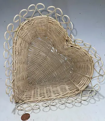 Vintage Wicker And Wire  Heart Shaped Basket • $28