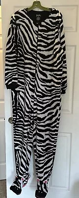Zebra Women's 2XL One Piece Zebra Footed Pajama Zip Up Nick And Nora Jumpsuit • £19.27