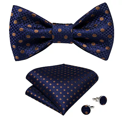 £5.99 • Buy Classic Blue Paisley Mens Silk Bow Tie Wedding Silk Bowtie Hanky Cufflinks Set