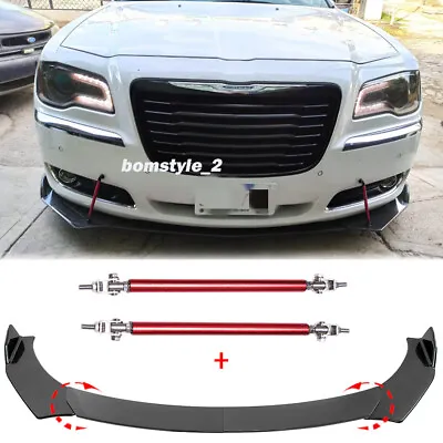 Carbon Fiber Front Bumper Lip Spoiler Kit + Strut Rods For Chrysler 300C 2004-12 • $102.99