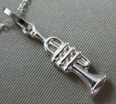 Estate 14kt White Gold 3d Handcrafted Musical Trumpet Pendant & Chain #25237 • $414.38