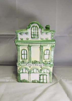 1995 Mercuries Old Town Charm Green Ceramic Post Office Cookie Jar/Canister Nice • $17.99