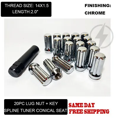 FIT FORD FUSION MUSTANG EDGE TRANSIT TUNER SPLINE LUG NUTS 2’’ 14x1.5 CHROME 20 • $22.99