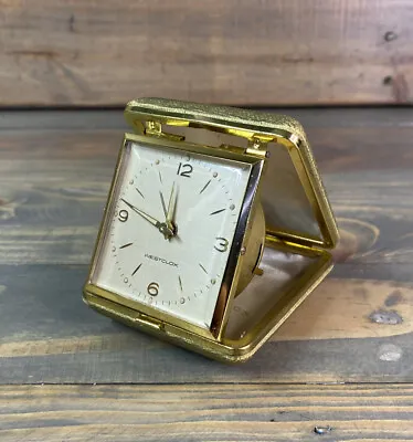 Vintage Westclox Travel Alarm Clock Folding Hard Case Wind Up Gold • $9.99