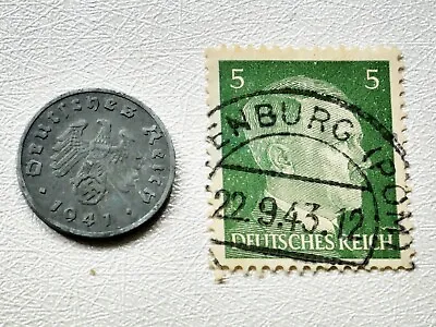 £5.99 • Buy Third Reich Ww2 German Original Coin And Hitler Stamp Set Memorabilia 1941 /20