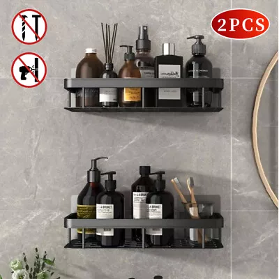 2X Self Adhesive Shower Shelf Bathroom Shower Caddy Rack Storage Organiser Black • £6.59