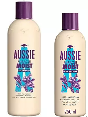 Aussie Miracle Moist Hair Care Set:Shampoo 300ml & Conditioner 250ml/ Dry&Frizzy • £13.99