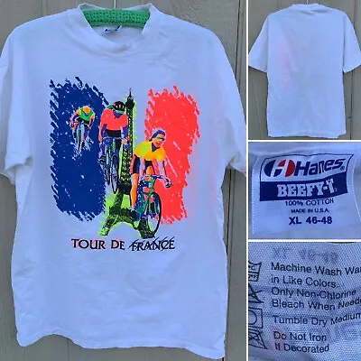 Vintage Tour De France T-shirt Neon Graphics 80s 90s 1980s Single Stitch Size XL • $119.22