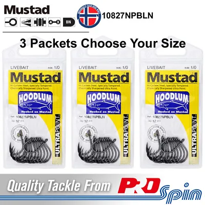 3 Pack Lots Mustad Hoodlum Hooks 10827NPBLN - Choose Same Or Mixed Sizes • $12.95