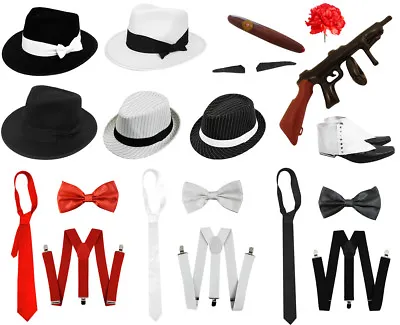 MENS 1920s FANCY DRESS COSTUME GANGSTER 20 HAT BRACES TIE CHOOSE ACCESSORIES LOT • £2.99