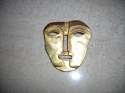 MAXINE DENKER Gold Tone BROOCH/PIN Titled  God's Face Mask  • $39.99