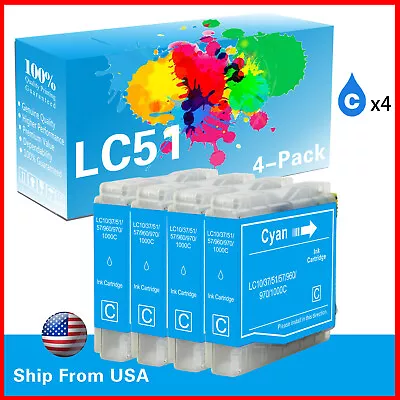 (4PKCyan) LC-51 LC51 Ink Cartridge For DCP-130C 135C MFC-240C Printer • $9.99