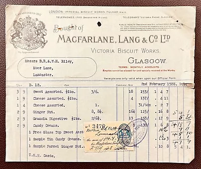1928 Macfarlane Lang & Co. Victoria Biscuit Works Glasgow Invoice • $6.21