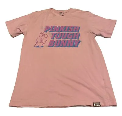 BTS X Uniqlo BT21 Tee UT Pinkish Tough Bunny Graphic T Shirt Men Small W/Mark • $12