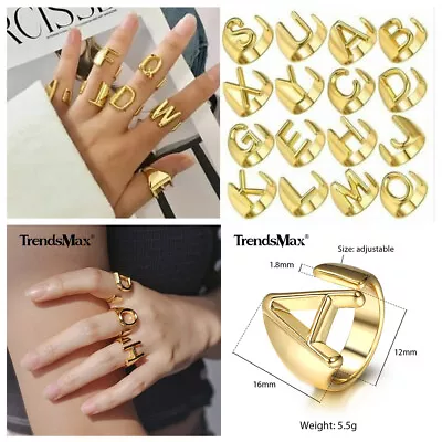 18K Gold Plated Bold Initial Letters Alphabet Open Ring Adjustable For Women Men • $4.50