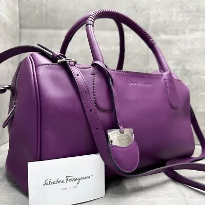 Vintage Salvatore Ferragamo Leather Handbag Shoulder Bag Purple Made In Italy • $248