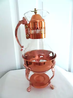 Corning-Ware Glass Copper Plated W/ Heat Proof Lid Coffee Tea Pot Carafe Warmer • $60.15