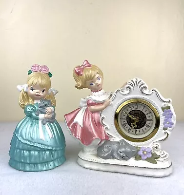 Vintage Narco German Blond Hair Blue Eyes Girl & Cat Clock FLAW & Girl Figurine • $42.81