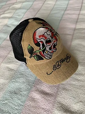 Ed Hardy SKULL AND ROSE Trucker Hat Black And Wheat One Size Cap • $35