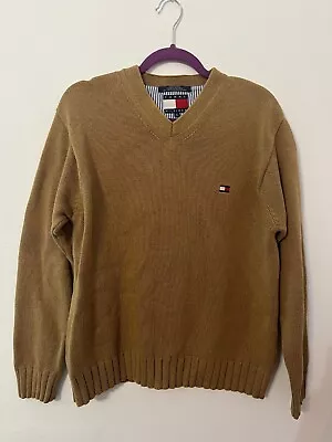 Tommy Hilfiger Sweater Mens Size Medium Beige V-Neck Premium Cotton Pullover • $13.60