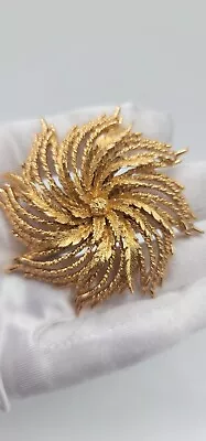 Monet Signed Goldtone Large Floral Brooch • $13.49