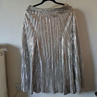 Anthropologie Maeve Pleated Skirt UK 8 EU 36 Silver Metalic Midi Shimmer Shiny  • £15.89