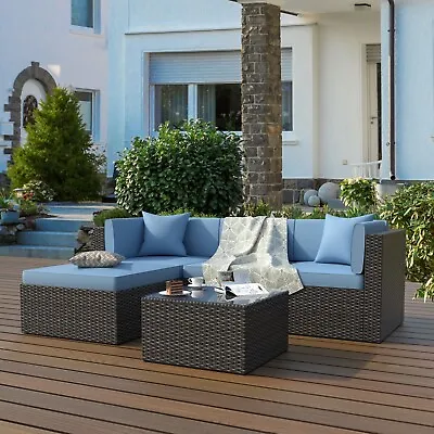 5PCS Outdoor Patio Furniture Sectional Sofa Set PE Rattan Wicker Couch Cushioned • $303.99