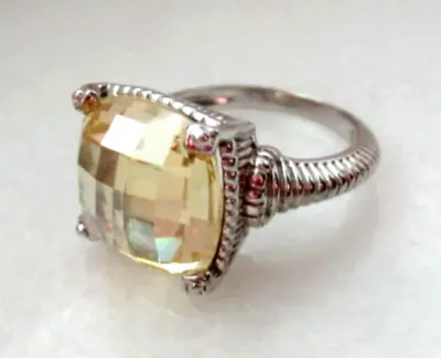 Judith Ripka Sterling Silver Canary Quartz Ring Size 6 Gift Box • $169.46