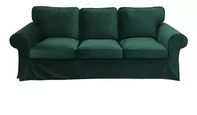 IKEA Ektorp 3-Seater Sofa Cover Set Dark Green Velvet Custom Made • £199