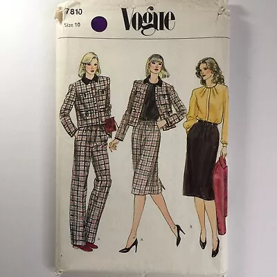 Vogue 7810 Boxy Jacket Collarless Shirt Skirt Trousers Ladies New Uncut Pattern • £14.50