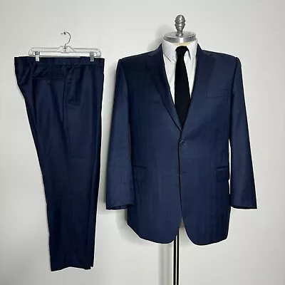 Jos A Bank Gold Signature Suit Mens Blue Check 100% Wool 46L 40W • $69.99