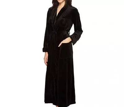 NWT Lauren Ralph Lauren SOLID BLACK VELVET 52  Long Luxurious Robe Ladies S • $64.99