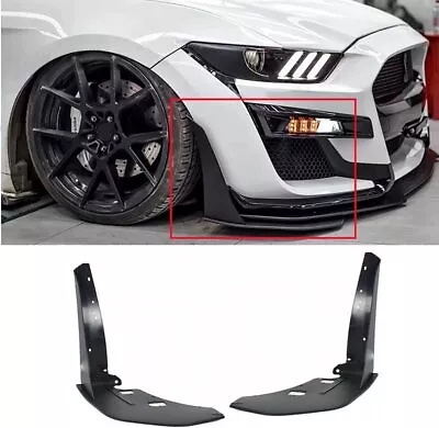 For 2015-23 Ford Mustang GT500 Style Front Bumper Corner Winglet Splitters Black • $77.99