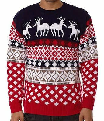 £12.90 • Buy Unisex Ladies Mens 4 Reindeer Knitted Christmas Retro Sweater Jumper Pulover Top
