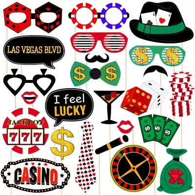 24Pcs Funny Las Vegas Party Photo Booth Prop With Wooden Sticks Party Decoration • $12.79