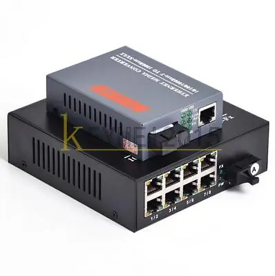 Gigabit Fiber Optic Media Converter 1 CH*SC 8 CH*RJ45 Converter Transceiver • $54.14