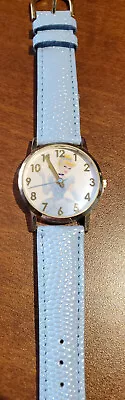 Vintage Disney Cinderella Watch Women Blue Genuine Leather Strap Needs Battery • $49.99