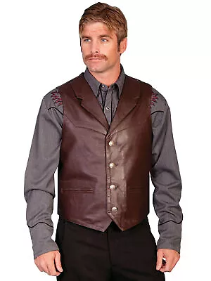 Scully Leather Mens Western Lambskin Lapel Vest Brown Soft Touch • $117.99