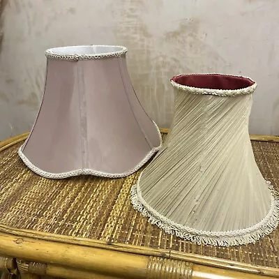 £16.29 • Buy 2 X Vintage Lamp Shade Fabric Bell Shape Antique Style Mauve Cream String
