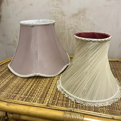 2 X Vintage Lamp Shade Fabric Bell Shape Antique Style Mauve Cream String • £14.66