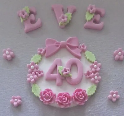 Edible Icing Personalised Name Age Roses Bow Flower Plaque Cake Topper Set • £9.15