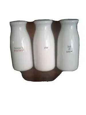 Studio 56 Porcelain White Milk Bottle Lot Of 3 Let It Snow  Season's Greeting • $24