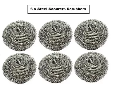 6 Steel Scourers Scrubbers Ideal For Kitchen Pots Pad Pans & Cleaning • £2.99