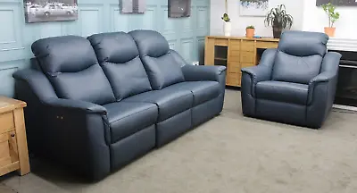 G Plan Firth Electric 3 Seater Sofa & Armchair In Cambridge Navy Leather • £2699