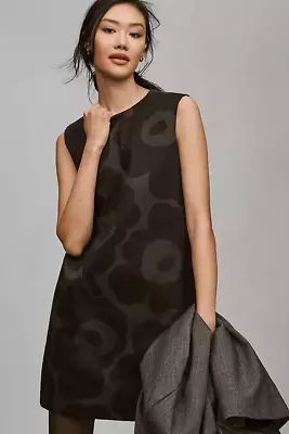 Marimekko Cotton Sateen Mini Dress Anthropologie Siluetti Unikko Black Sz 8 NEW • $268.20