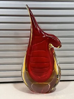 Vintage Murano Sommerso Red Art Glass Beaker Pitcher Vase Artisan Italy 11 1/4  • $99