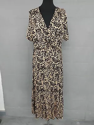 MARKS AND SPENCER Leopard Print Wrap Style Midi Dress Size 18 BNWT • £12.99